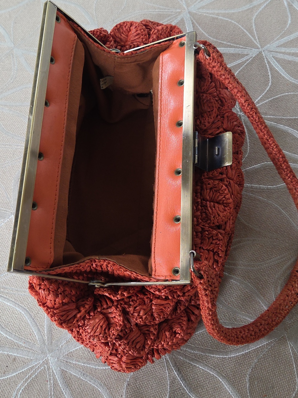 Patricia Nash Ferrara Woven Raffia Frame Bag, Koi Orange Satchel! - Picture 11 of 16